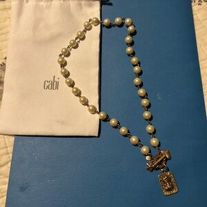 CAbi Cream Pearl Rustoc Gold Necklace with Gold Charm Toggle